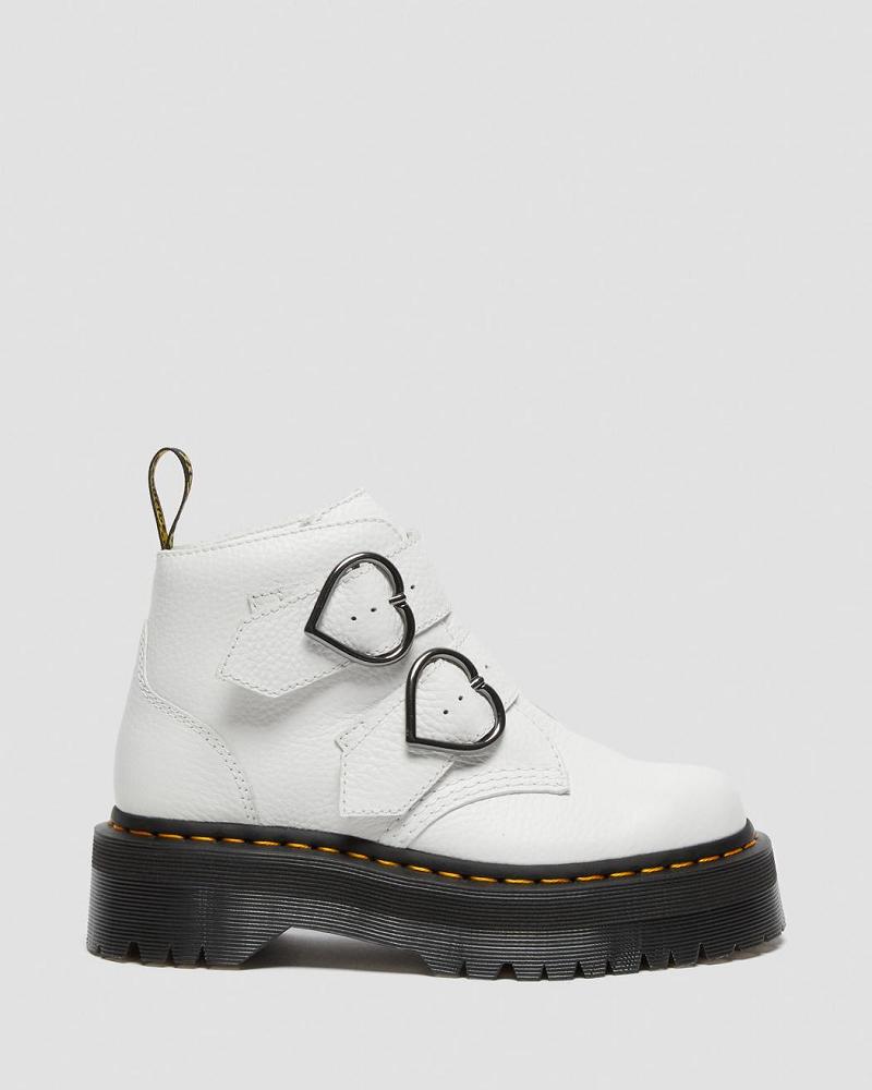 Dr Martens Devon Heart Leren Platform Laarzen Dames Wit | NL 543HAP